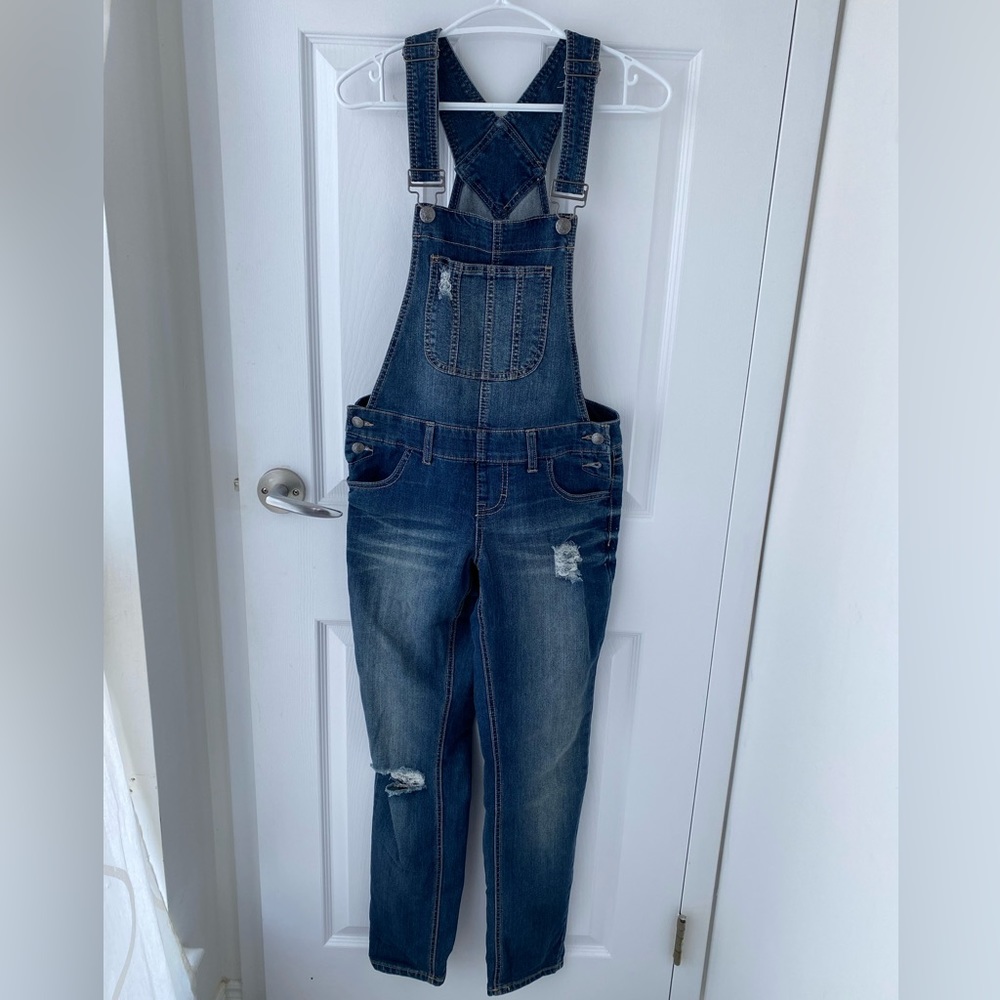 Blue Spice Distressed Blue Denim Overalls Size 3